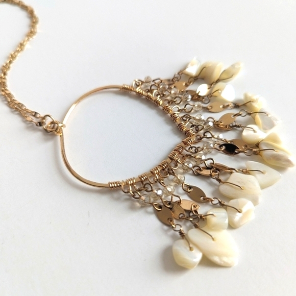 Express Wire Wrapped Pendant Mixed Media Tassel Long Necklace Gold Plated - Picture 2 of 9